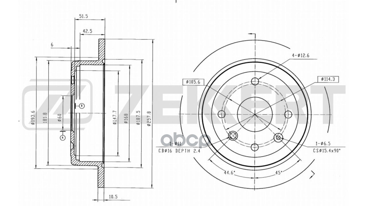 Диск торм. задн. Chevrolet Lacetti (J200) 05-  Daewoo Nubira (J200) 03- (с покрытием) Zekkert арт. bs-5405b