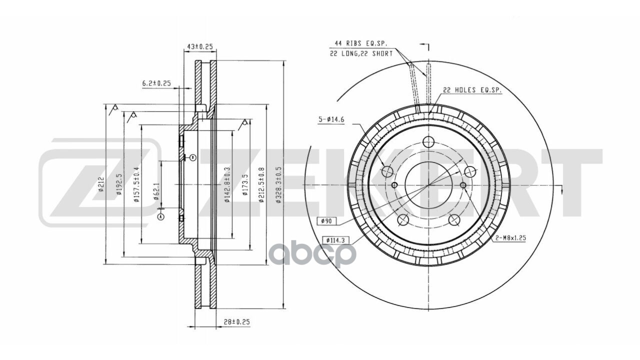 Диск тормозной передний Toyota Alphard (H20  H30) 07-  Highlander (U40  U50) 07-  Lexus NX (Z10  L10 Zekkert арт. bs-5460b