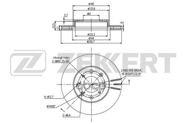 Диск торм. перед. Honda Fit 03-  Jazz 03-   City 03- Zekkert арт. bs-5462