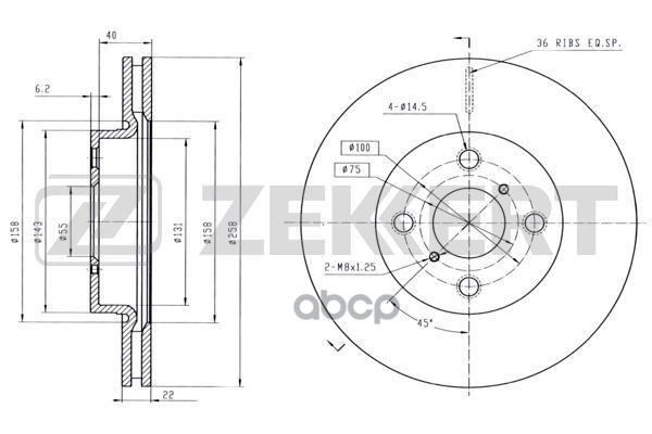 Диск торм. перед. Toyota Yaris (P90  P130) 05- Zekkert арт. bs-5507