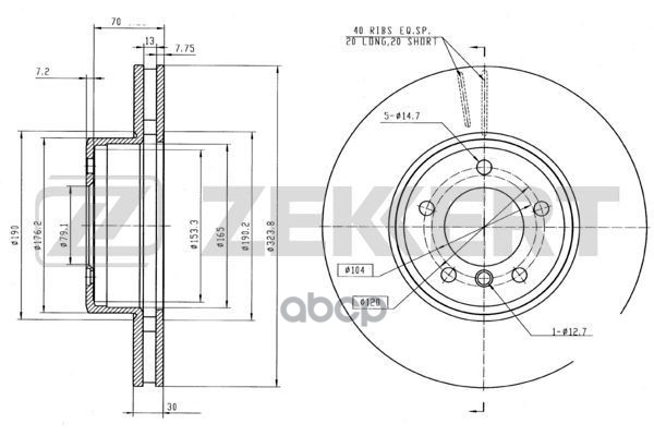 Диск торм. перед. BMW 5(E60  E60N  E61  E61N) V 03-  6(E63  E63N  E64  E64N) 04- Zekkert арт. bs-5603