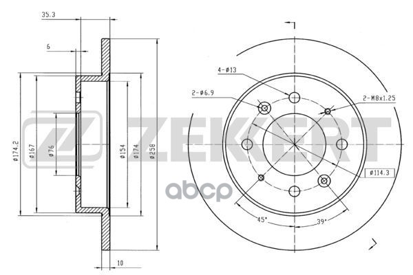 Диск торм. задн. Kia Spectra II 04- Zekkert арт. bs-5651