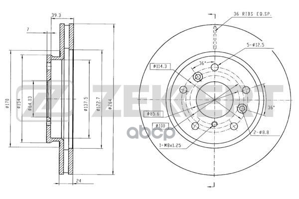 Диск торм. перед. Mazda 626 II  III 83- (внешний D=264мм) Zekkert арт. bs-5698