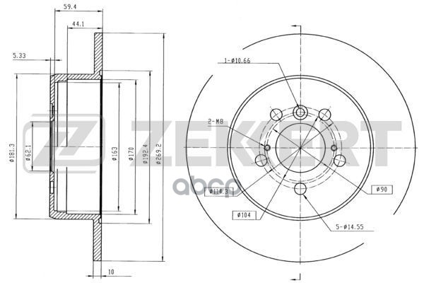 Диск торм. задн. Lexus ES300 (F1  F2  VZV_  MCV_) 91-  Toyota Camry (V10  V20) 91-  Solara (V20) 98- Zekkert арт. bs-5700