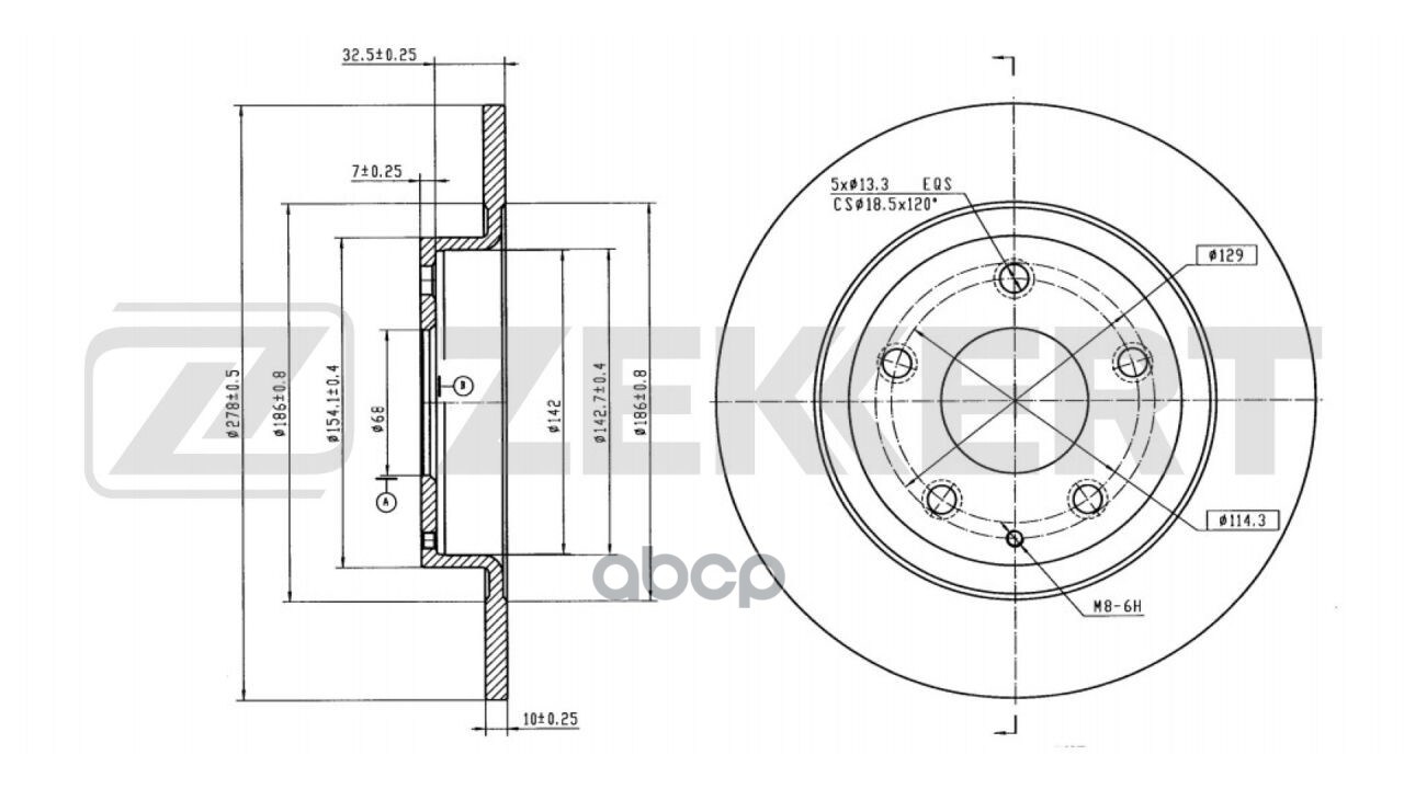 Диск тормозной задний Mazda 6 II III 12- (с покрытием) Zekkert арт. bs-5819b