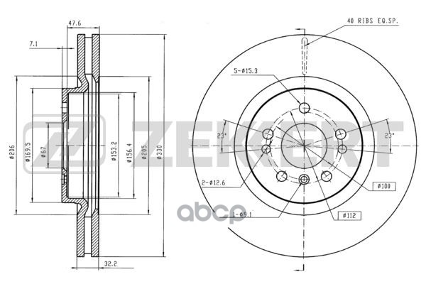 Диск торм. перед. MB ML (164) 05-  R-Class (251) 06- (с покрытием) Zekkert арт. bs-5838b