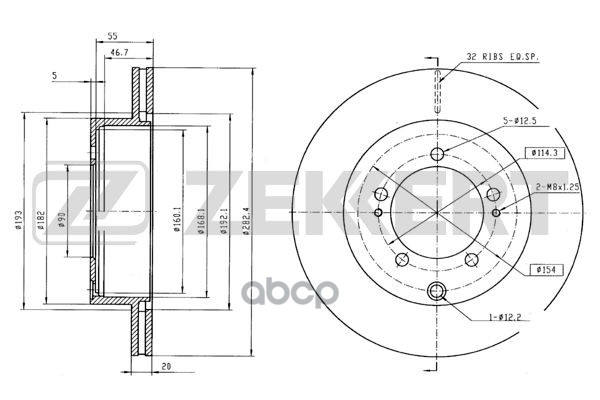 Диск торм. задн. Mitsubishi Lancer VI  VII 92-  Space Wagon III 98- Zekkert арт. bs-5972
