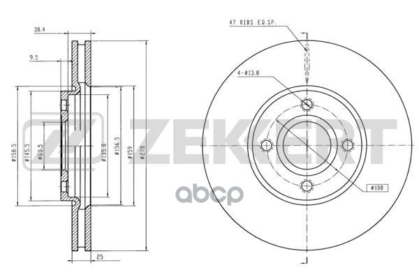 Диск торм. перед. Ford EcoSport II 13- Zekkert арт. bs-6000