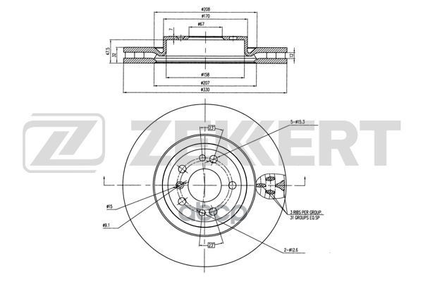 Диск торм. перед. MB M-Class (W166) 11- Zekkert арт. bs-6008
