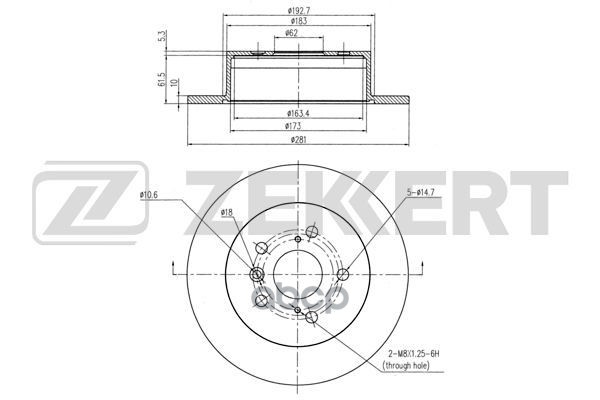 Диск торм. задн. Toyota Camry (V50) 11- Zekkert арт. bs-6087