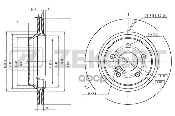 Диск торм. задн. MB S-Class (220  215) 98- Zekkert арт. bs-6126