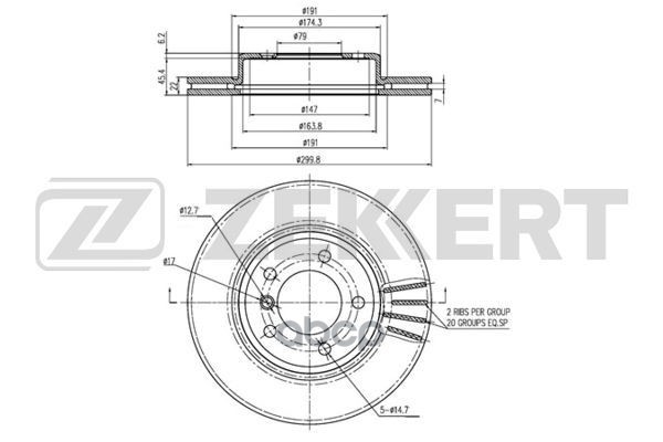 Диск торм. перед. BMW 3 (E46) 98-  Z3 (E36) 00-  Z4 (E85) 02- Zekkert арт. bs-6222