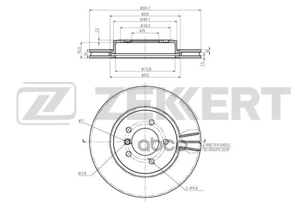 Диск торм. перед. BMW 3 (E46) 99-  Z4 (E85  E86) 06- (с покрытием) Zekkert арт. bs-6224b