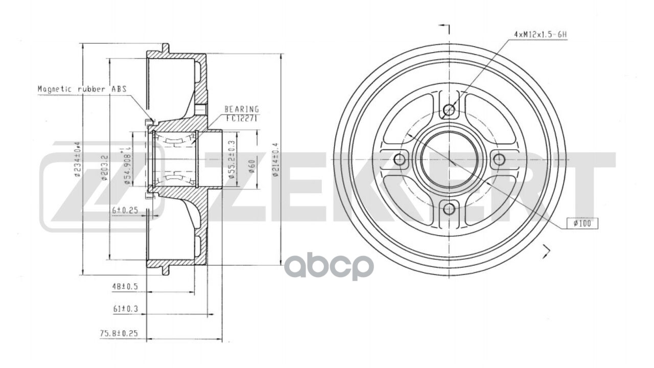 Барабан тормозной задний Renault Logan I  II 08-  Sandero I  II 07-  Lada Xray 16- (с ABS  с покрыти Zekkert арт. bs-6305b