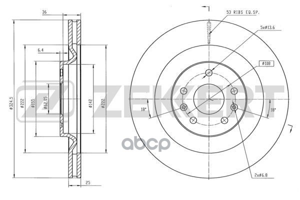 Диск торм. перед. Cherry Tiggo 5 (T21) 14- Zekkert арт. bs-6368