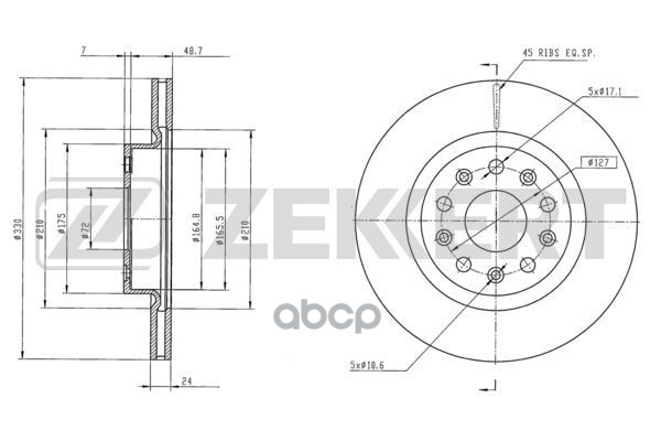 Диск торм. перед. Jeep Wrangler IV 17- Zekkert арт. bs-6426