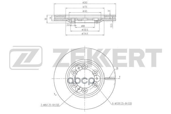 Диск торм. перед. Isuzu Trooper (UB) 91-  Opel Frontera A  B 95-  Monterey A  B 91-  Great Wall Hove Zekkert арт. bs-6514