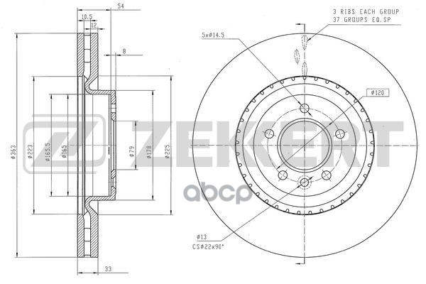 Диск Тормозной Перед. Lr Range Rover Iv 12-  Range Rover Sport Ii 19-  Discovery V 16- Zekkert арт. bs-6568