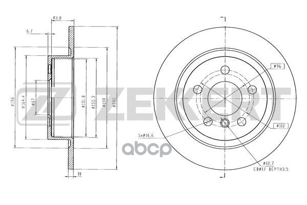 Диск тормозной задн. BMW 1 (F40) 19-  2 (F44  F45  F46) 13-  X1 (F48) 14-  X2 (F39) 18-  Mini Cooper Zekkert арт. bs-6597