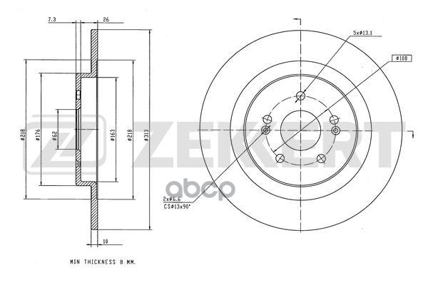 Диск торм. задн.  Chery Tiggo 8 19- (для автомобилей с электрическим стояночным тормозом) Zekkert арт. bs-6619