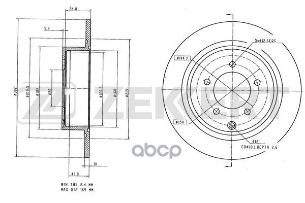 Диск торм. задн.  Mitsubishi Outlander II 06-  Citroen C-Crosser 10-  Peugeot 4008 12-  Jeep Compass Zekkert арт. bs-6624