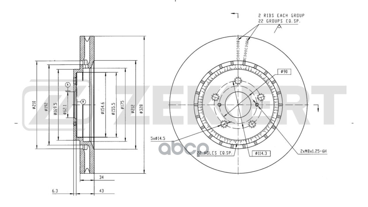 Диск торм. перед. Toyota RAV 4 (A50  H50) 18-  Lexus RX (_L2_) 15- Zekkert арт. bs-6633