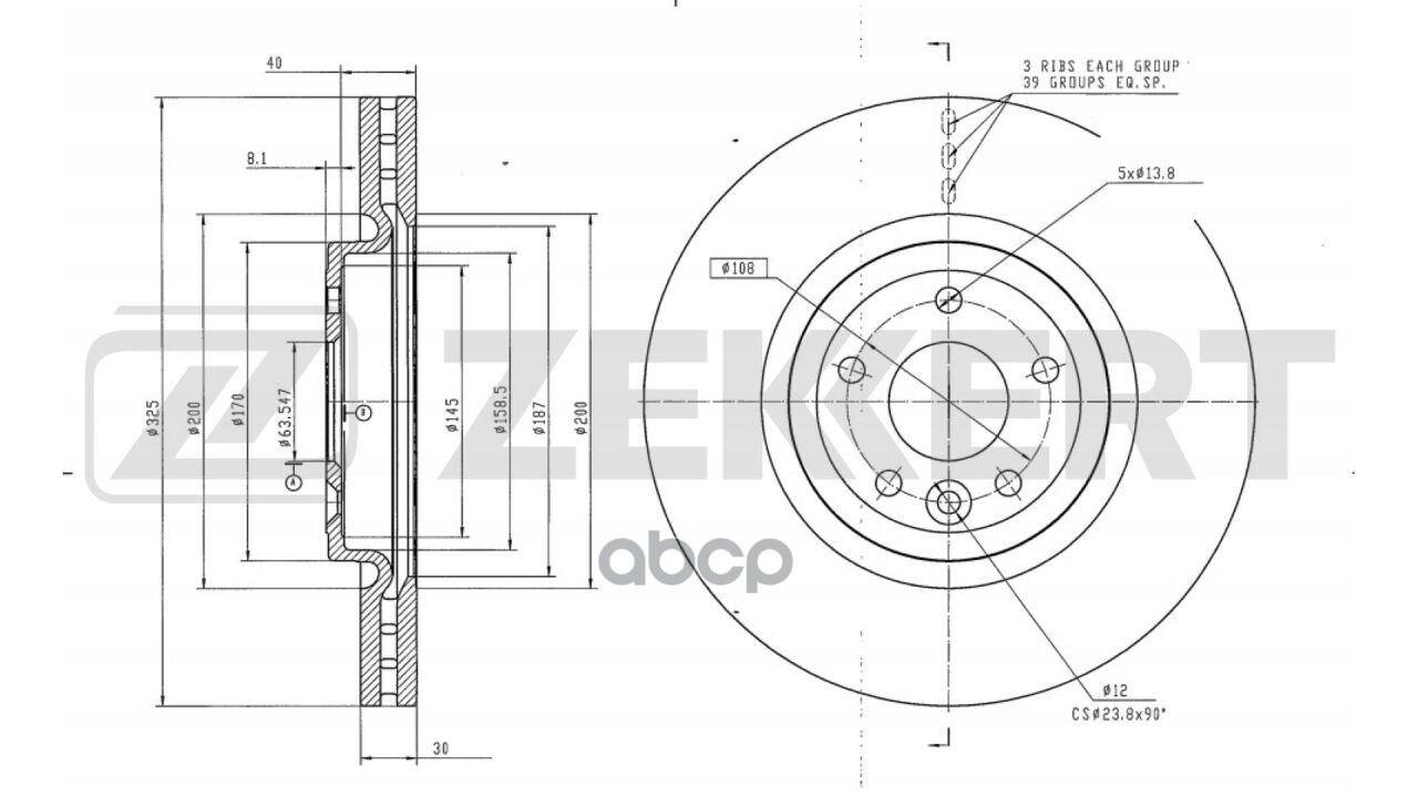 Диск Торм. Перед. Land Rover Range Rover Velar 17- Zekkert арт. bs-6635