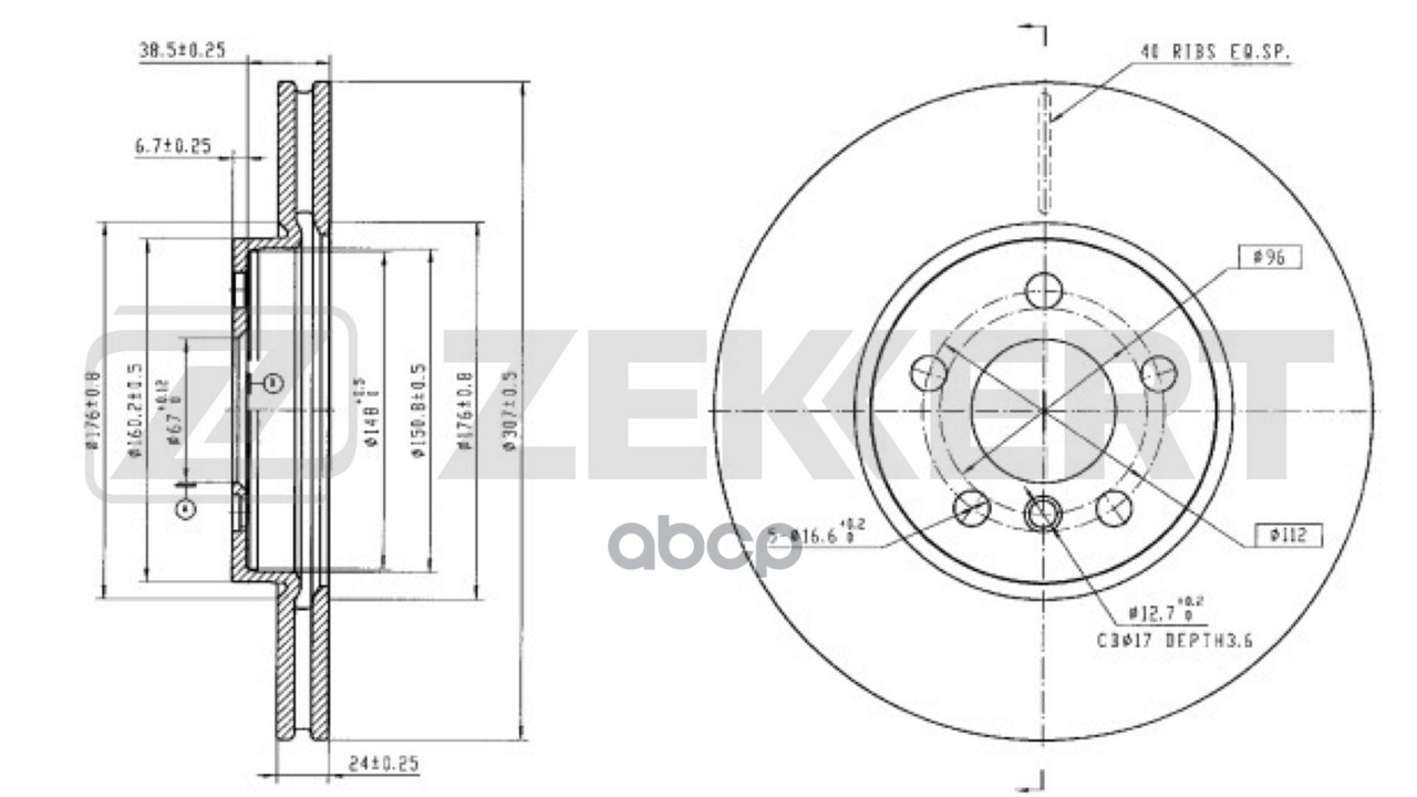 Диск тормозной перед. BMW X1 (F48) 14-  1 (F40) 19-  Mini Countryman (F60) 16-  Clubman (F54) 14- Zekkert арт. bs-6679