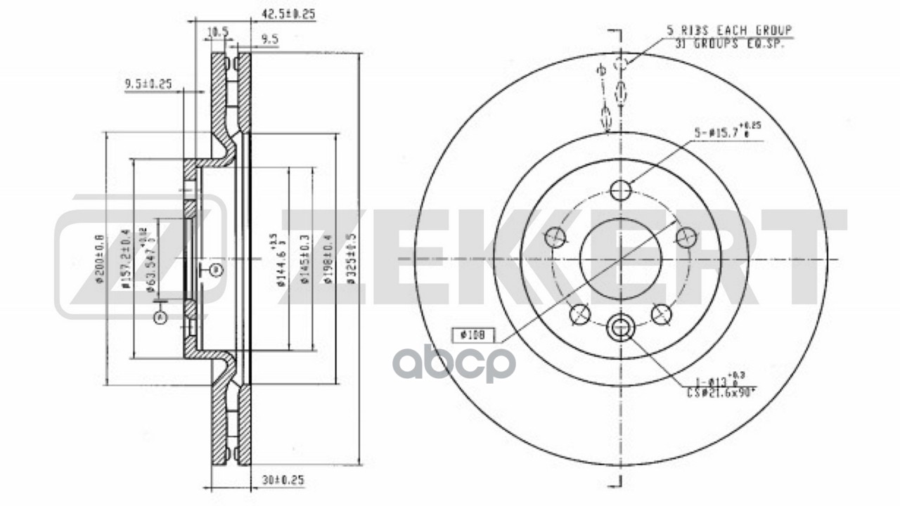 Диск тормозной перед. LR Range Rover IV 11-  Discovery Sport 14- Zekkert арт. bs-6680