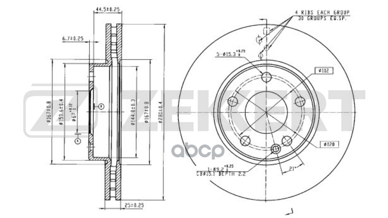 Диск тормозной перед. MB A-Class (W176) 12-  B-Class (W246  W242) 11-  CLA-Class (C117) 13- Zekkert арт. bs-6681