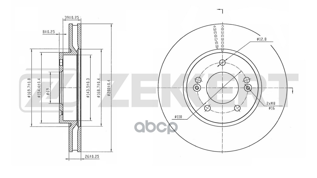 Диск тормозной передний Changan Eado 14-  Eado Plus 20- Zekkert арт. bs-6871