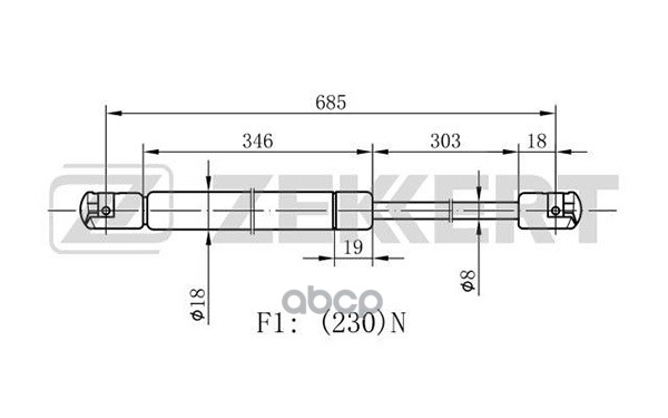 Пружина газовая капота MB S-Class (220) 98- Zekkert арт. gf-2028