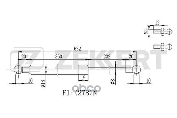 Пружина газовая капота Toyota LC 200 07- Zekkert арт. gf-2251