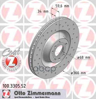Диск тормозной AUDI A8/VW PHAETON 02- ПЕР ВЕНТ SPORT 360X34 ZIMMERMANN 100330552 Zimmermann арт. 100330552