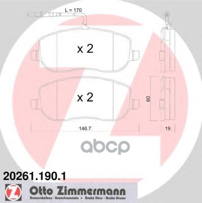 Колодки Тормозные Дисковые Citroen  Fiat  Lancia  Peugeot Zimmermann арт. 20261.190.1