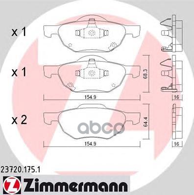 Колодки тормозные пер. Honda ACCORD VII (CL) 2.0 (CL7) 02.2003 - HONDA Accord 2.0/2.4L 03-08 ZIMMERMANN 237201751 Zimmermann ...