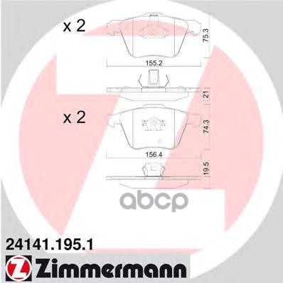 Колодки тормозные VOLV XC90 02- (RAD17) ПЕР ZIMMERMANN 241411951 Zimmermann арт. 241411951
