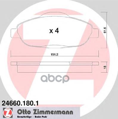Колодки Тормозные Дисковые Peugeot Zimmermann арт. 24660.180.1