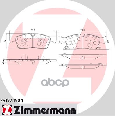 Колодки передние MB GL/GLE/GLS/M-Class 11-19 / JEEP Grand Cherokee ZIMMERMANN 25192.190.1 Zimmermann арт. 25192.190.1