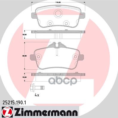 Колодки задние ZIMMERMANN 25215.190.1 Zimmermann арт. 25215.190.1
