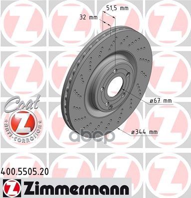 Диск тормозной MERCEDES CLS (C218) 11- передний вент.D344 мм. ZIMMERMANN 400550520 Zimmermann арт. 400550520