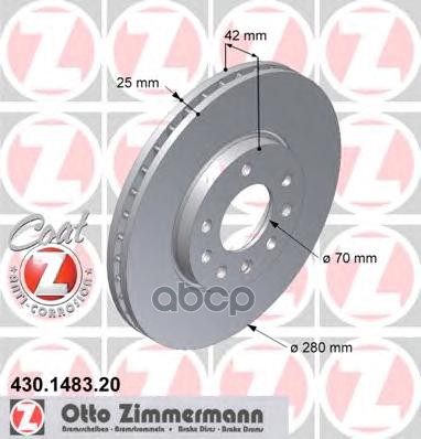Диск тормозной ZIMMERMANN 430148320 Zimmermann арт. 430148320
