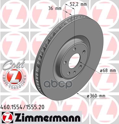 Диск Тормозной Передний R С Покрытием Coat Z Porsche Macan 14-> Zimmermann 460.1555.20 Zimmermann арт. 460.1555.20