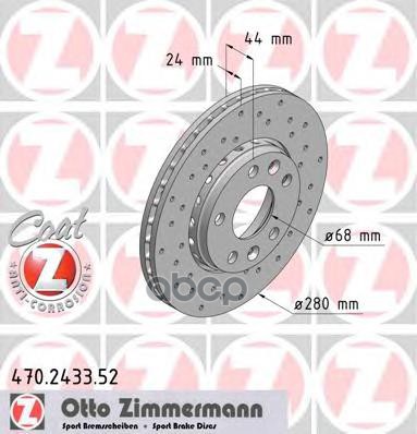 Диск тормозной передний вентилируемый BS RENAULT FLUENCE 10- LAGUNA 07- MEGANE 08- D- 280 мм ZIMMERMANN 470243352 Zimmermann ...