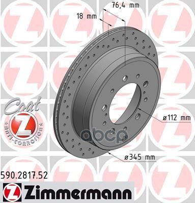 Диск тормозной задний перфорированный с покрытием SPORT COAT Z ZIMMERMANN 590.2817.52 Zimmermann арт. 590.2817.52